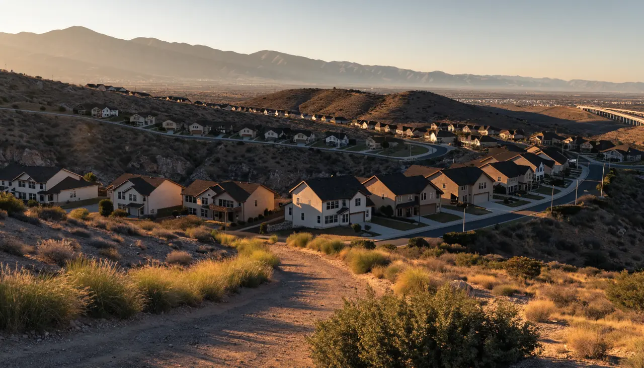 Vecindario nuevo de Anaverde junto a las colinas del suroeste de Palmdale