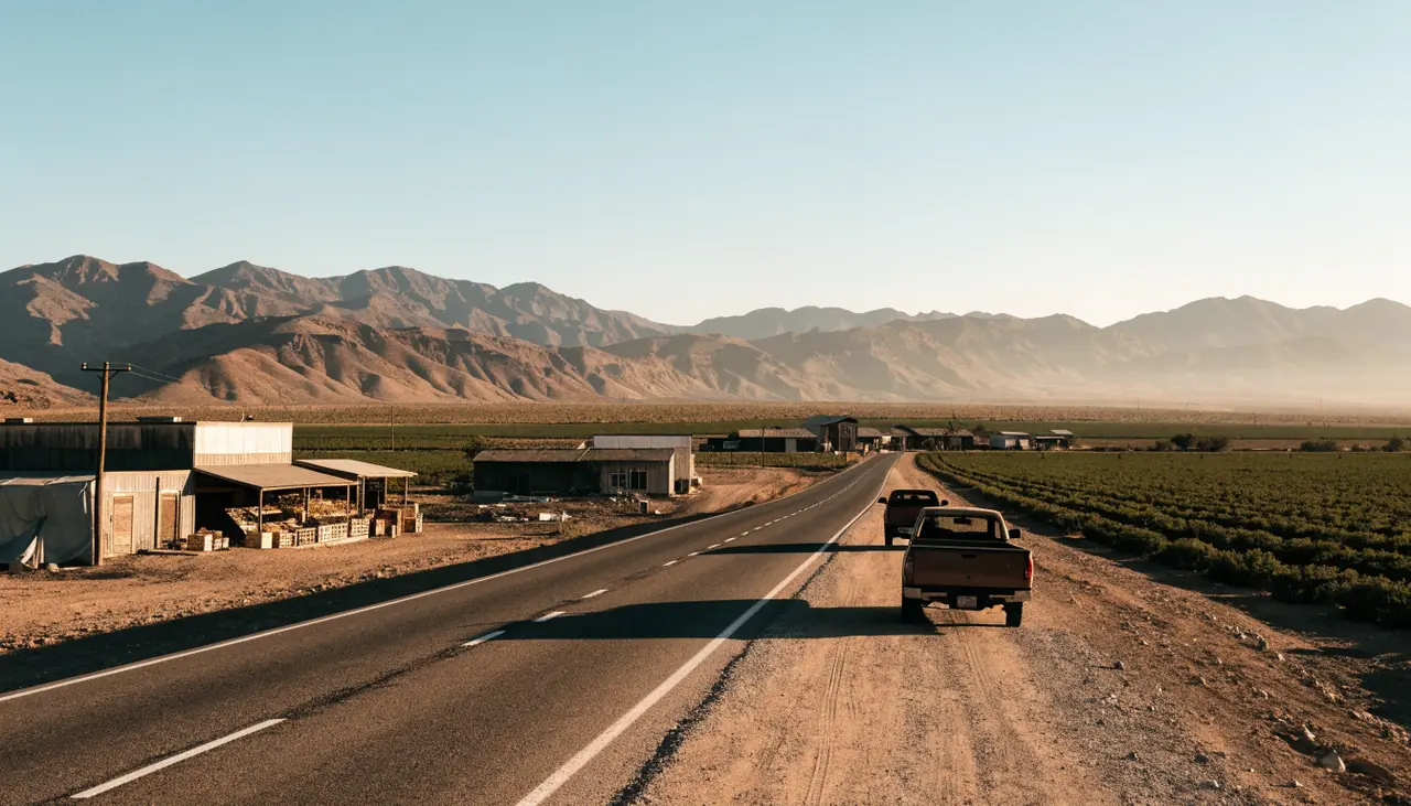 La carretera Pearblossom cruzando Littlerock al sureste de Palmdale