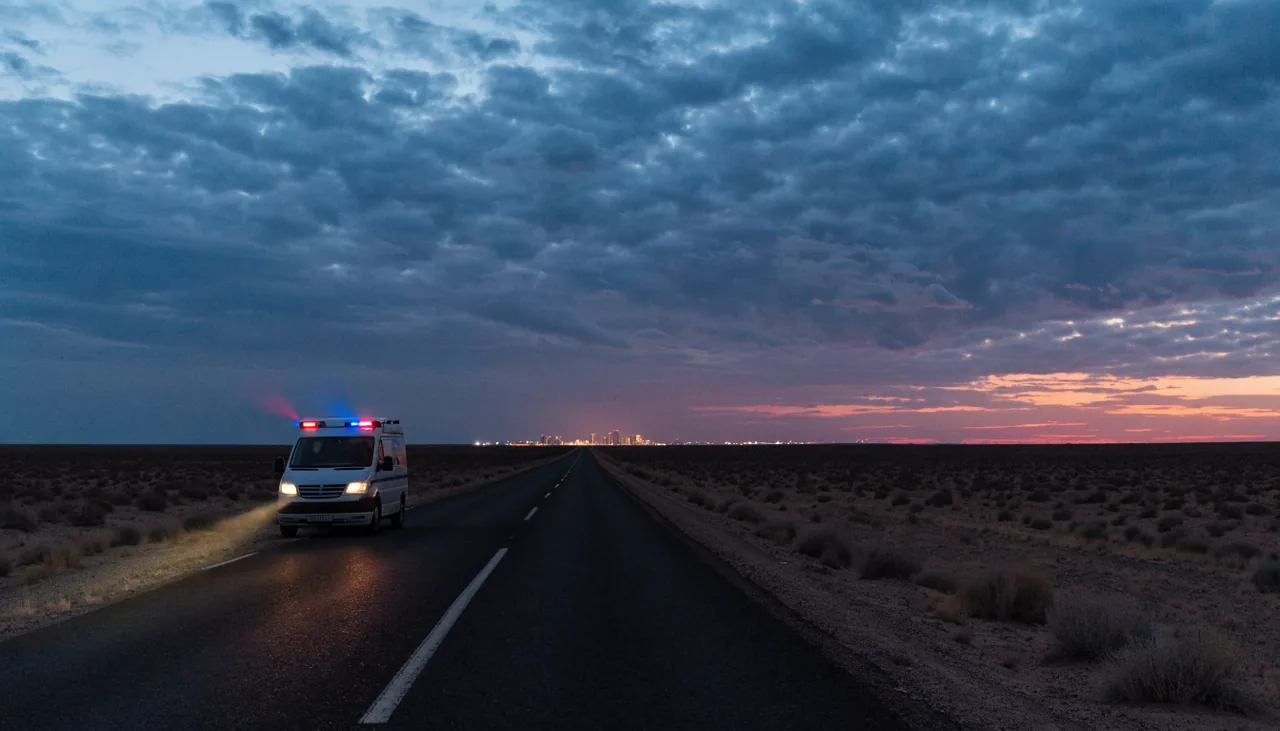Ambulancia preparando un traslado de trauma de Palmdale a Lancaster