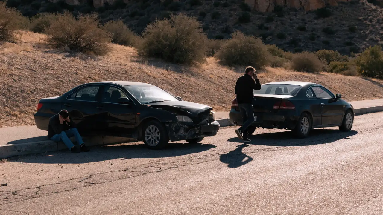 Escena de choque en Palmdale donde el conductor culpable no tiene tarjeta de seguro que intercambiar