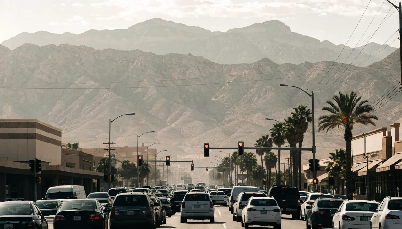 Tráfico en un bulevar comercial de Palmdale donde se concentran los choques de la ciudad